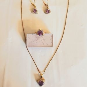 Purple Simulated Stone Necklace Set 17"